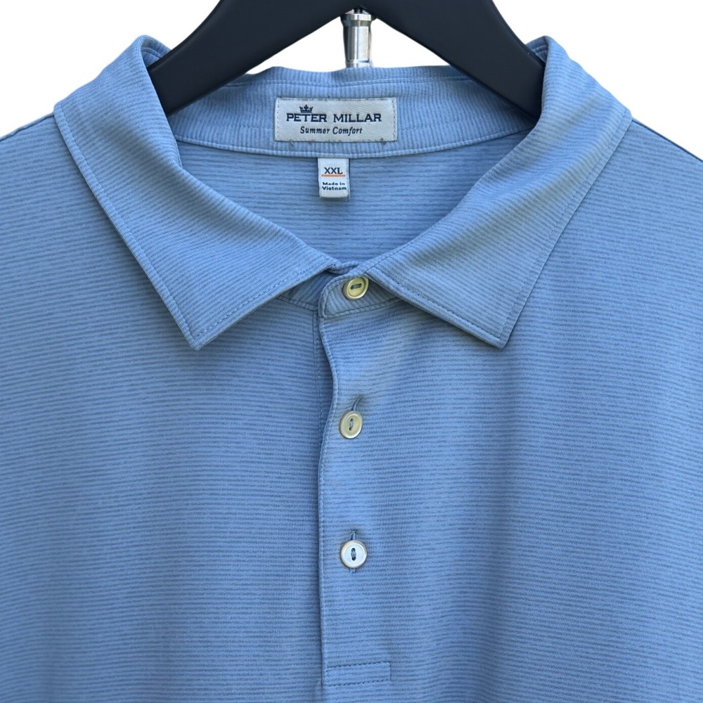 Peter Millar Summer Comfort Polo Shirt Mens‎ XXL Blue Grey Striped Short Sleeve